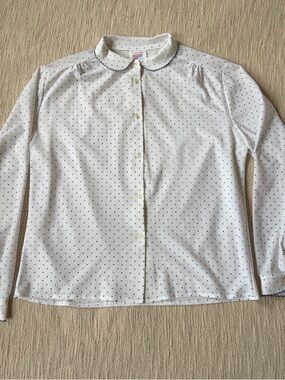 Vintage Trevira Made in England Scalloped Polka Dot Button-Up Blouse Large